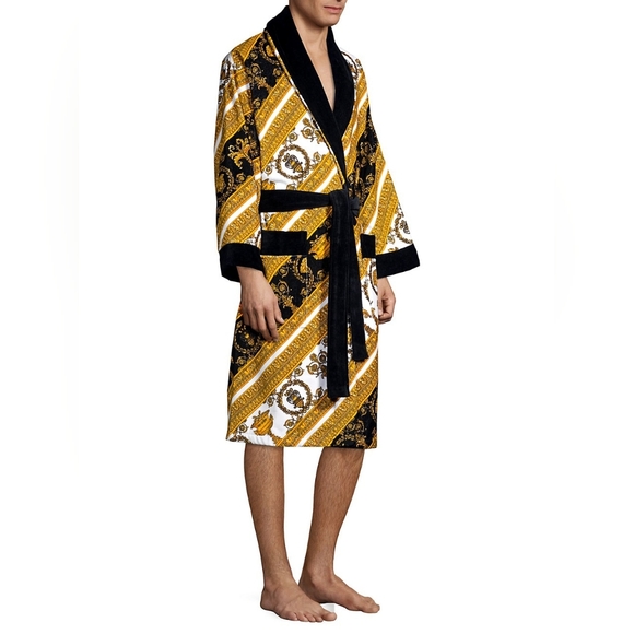 SOLD New Versace I Heart Baroque cotten terry Bathrobe in gold size large RARE - Picture 5 of 13
